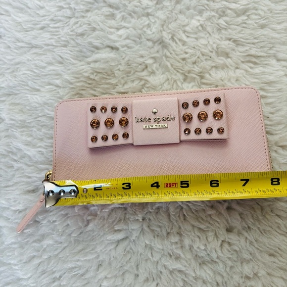 Kate Spade Pink Leather w/ Bow w/ Rhinestone zip around Long Wallet - Picture 3 of 16